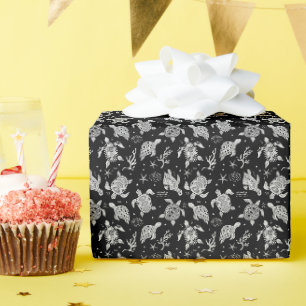 Papel De Regalo patrón de tortuga vintage en blanco y negro