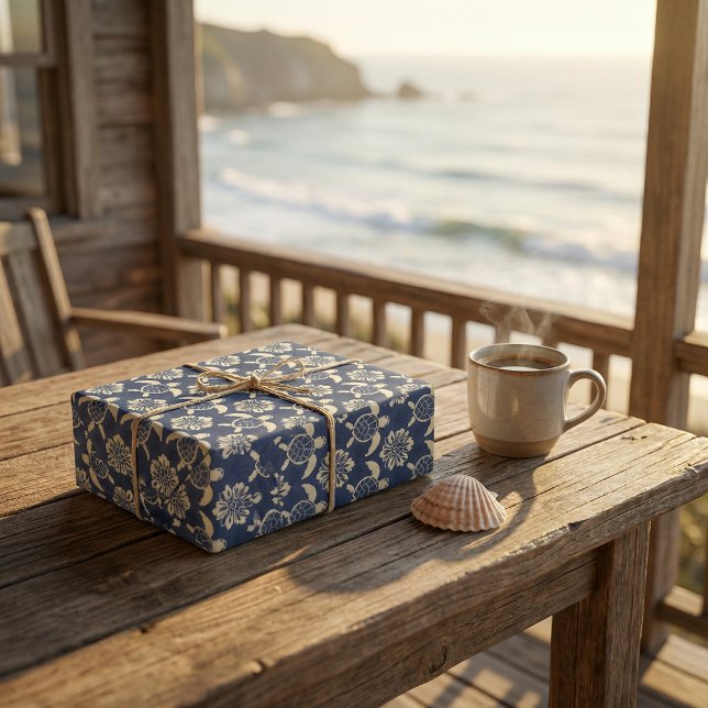 Papel De Regalo Patrón de tortugas costeras: arte oceánico decorat (Subido por el creador)