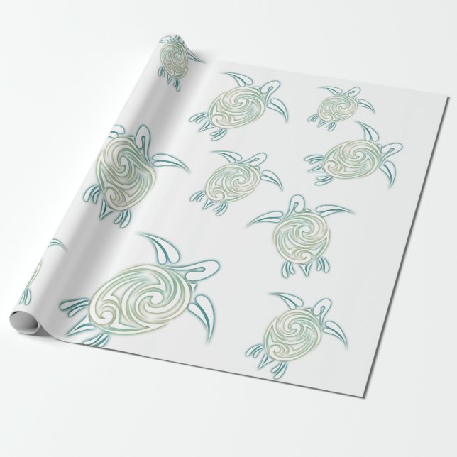 Papel De Regalo Patrón de tortugas marinas Verde blanco (Desenrollado)