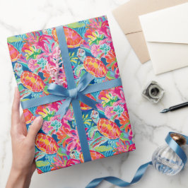 Papel De Regalo Patrón de tortugas tropicales de Palm Beach Preppy