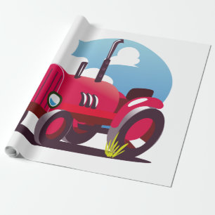 Papel De Regalo Patrón de Tractor (Fondo Azul)
