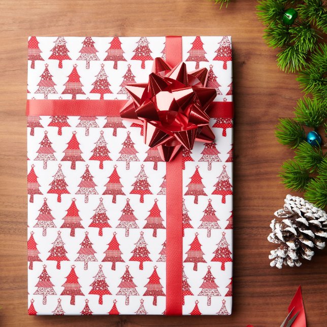 Papel De Regalo Patrón de trama del árbol de Navidad blanco rojo (Subido por el creador)