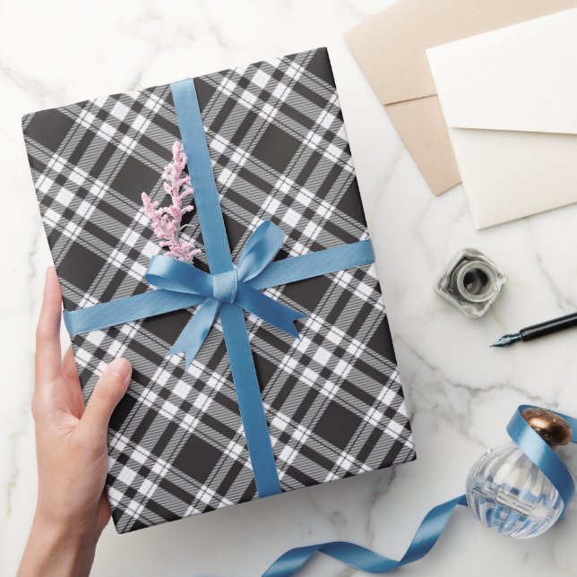 Papel De Regalo Patrón de trazos de tartán blanco y negro (Regalar)