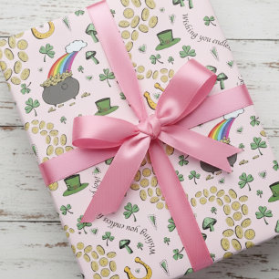 Papel De Regalo Patrón de trébol afortunado irlandés y olla de oro