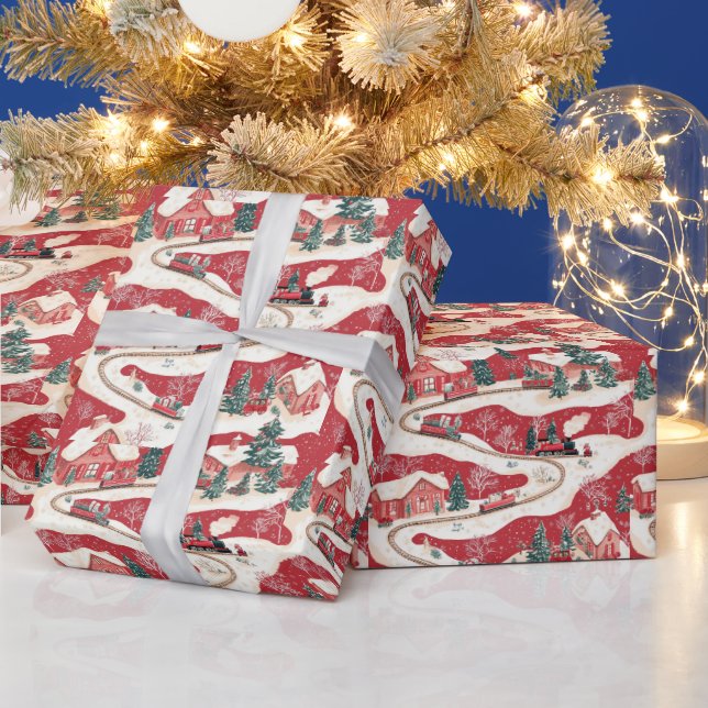 Papel De Regalo Patrón de tren de Navidades de baldosas festivas (Vacaciones)