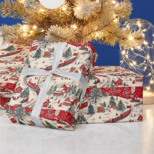 Papel De Regalo Patrón de tren de Navidades de baldosas festivas