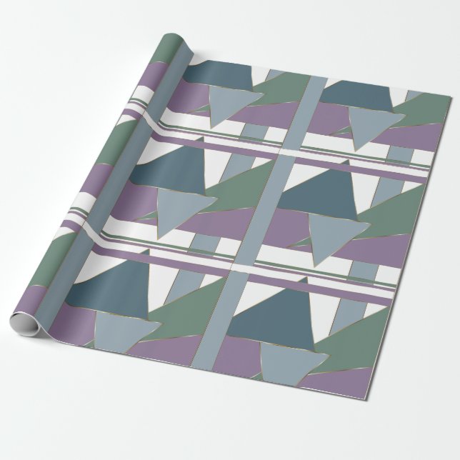 Papel De Regalo Patrón de triángulo geométrico verde violeta azul (Desenrollado)