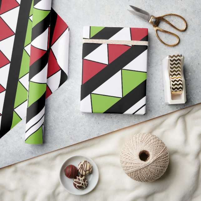 Papel De Regalo Patrón de triángulos rojos verdes de franjas diago (Artesanía)