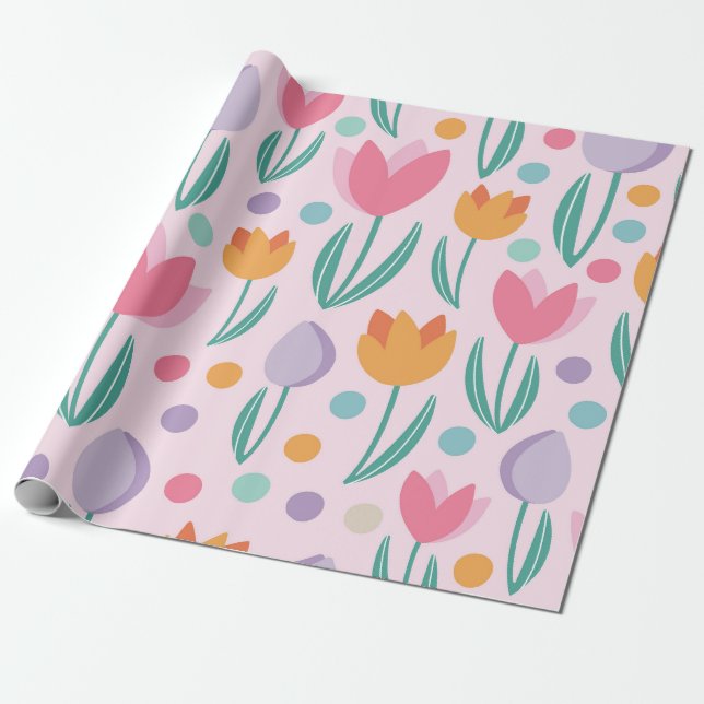 Papel De Regalo Patrón de tulipanes de primavera (Desenrollado)