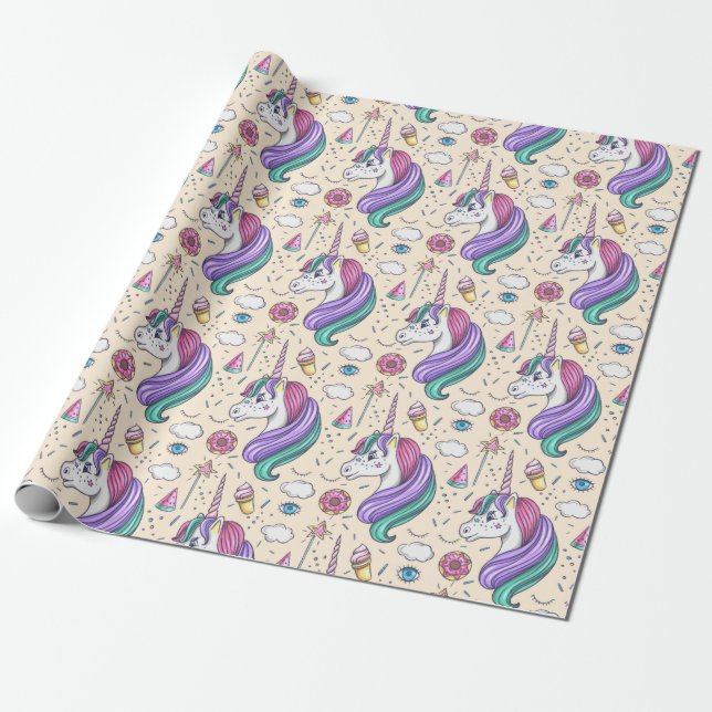 Papel De Regalo Patrón de unicornio (Desenrollado)
