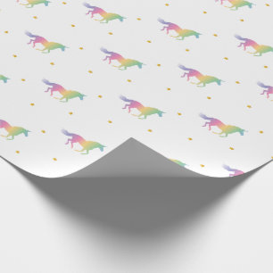 Papel De Regalo Patrón de Unicornio arcoiris y estrellas de oro