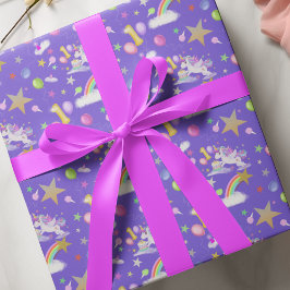 Papel De Regalo Patrón de Unicornio de Cumpleaños Número 1 de Colo