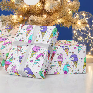 Papel De Regalo Patrón de unicornio de helado lindo multicolor