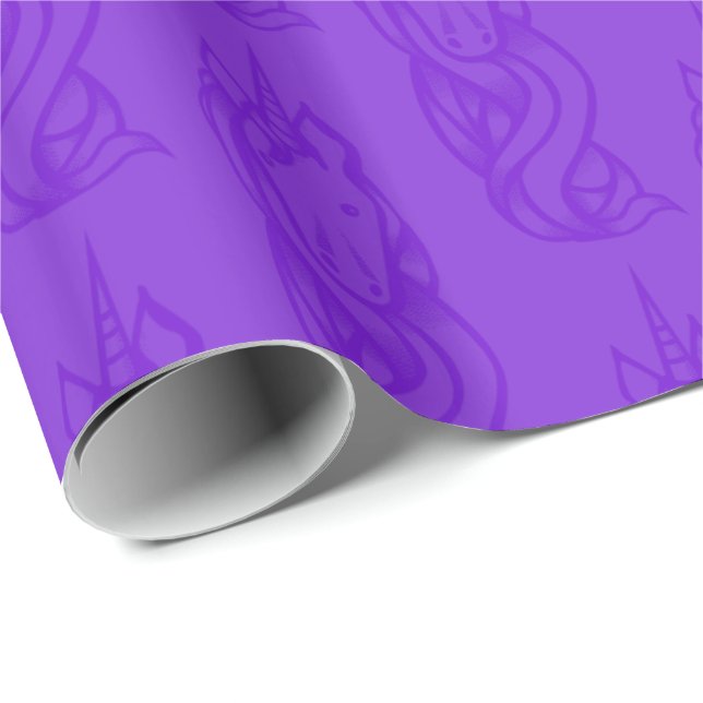 Papel De Regalo Patrón de unicornio morado mágico (Esquina del rollo)