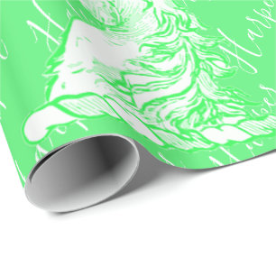 Papel De Regalo Patrón de Unicornio Verde Mágico con Nombre Person