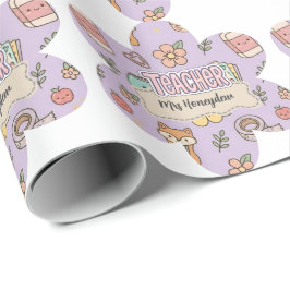Papel De Regalo Patrón de útiles escolares de maestro morado