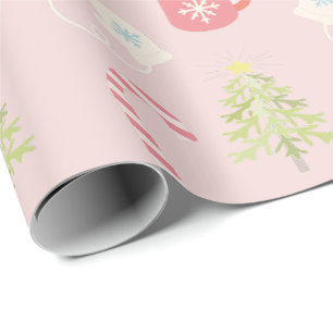 Papel De Regalo Patrón de vacaciones de Navidades rosados