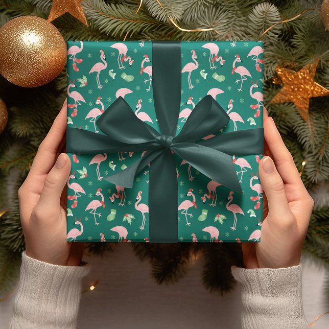 Papel De Regalo Patrón de vacaciones de Navidades verdes de flamen (Subido por el creador)