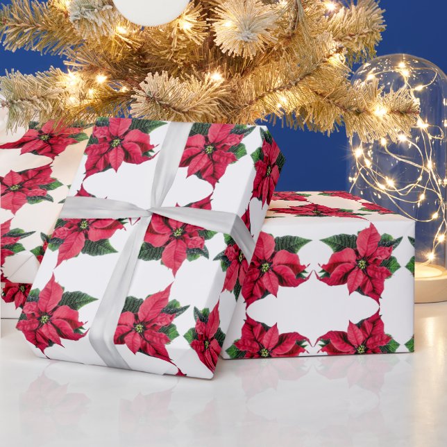 Papel De Regalo Patrón de vacaciones florales de Poinsettias Rojas (Vacaciones)