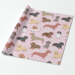 Papel De Regalo patrón de variedad dachshund en rosa