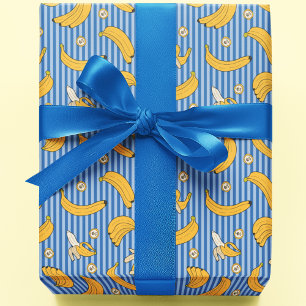 Papel De Regalo Patrón de vectores de banda de banana   Azul clási