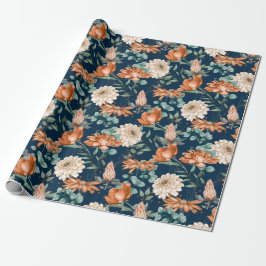 Papel De Regalo Patrón de vegetación floral Naranja quemada
