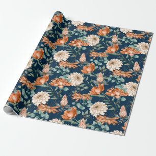 Papel De Regalo Patrón de vegetación floral Naranja quemada