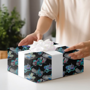 Papel De Regalo Patrón de velas de Navidades brillantes de luz neg