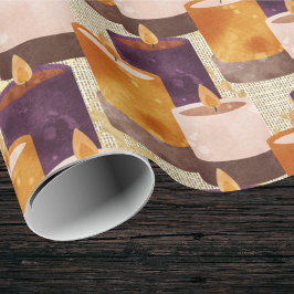 Papel De Regalo Patrón de velas tranquilas moradas y doradas del s