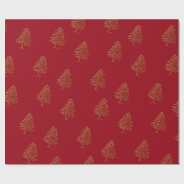 Papel De Regalo Patrón de venados dorados en rojo Navidad (Superficie plana)