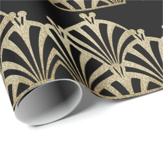 Papel De Regalo Patrón de ventilador Art Deco bronce negro elegant
