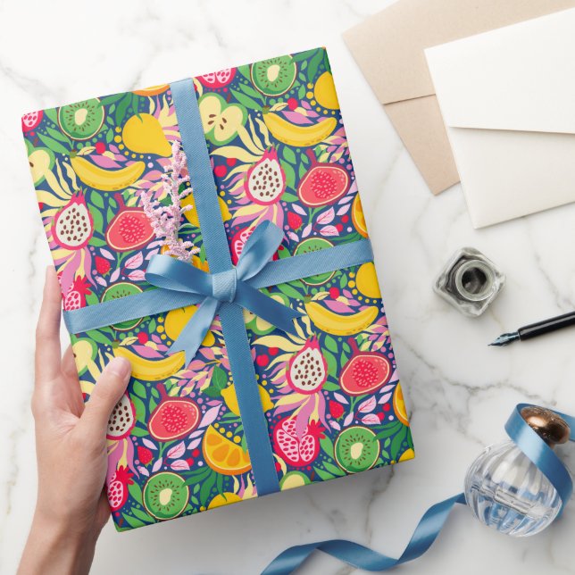 Papel De Regalo Patrón de verano de acuarela de frutas tropicales (Regalar)