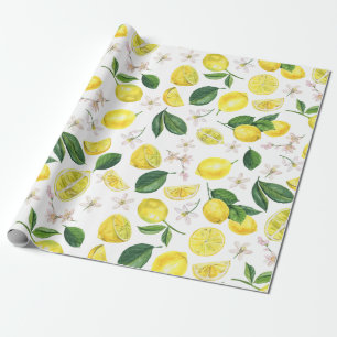 Papel De Regalo Patrón de verano de cítricos florales de Lemones f