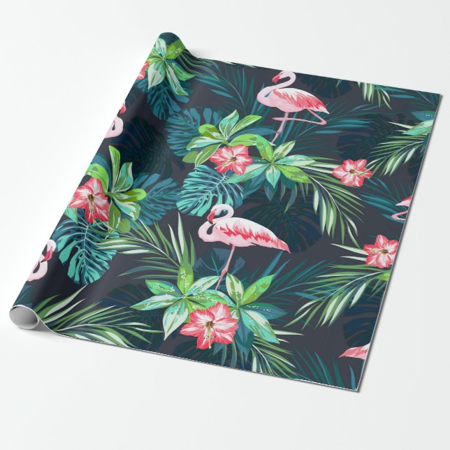 Papel De Regalo Patrón de verano tropical sin soldadura con flamin (Desenrollado)