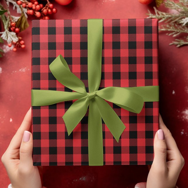 Papel De Regalo Patrón de verificación de búfalo simple rojo negro (Simple black and red buffalo check pattern wrapping paper. )