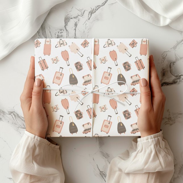 Papel De Regalo Patrón de viaje de maleta rosa y marrón (Subido por el creador)