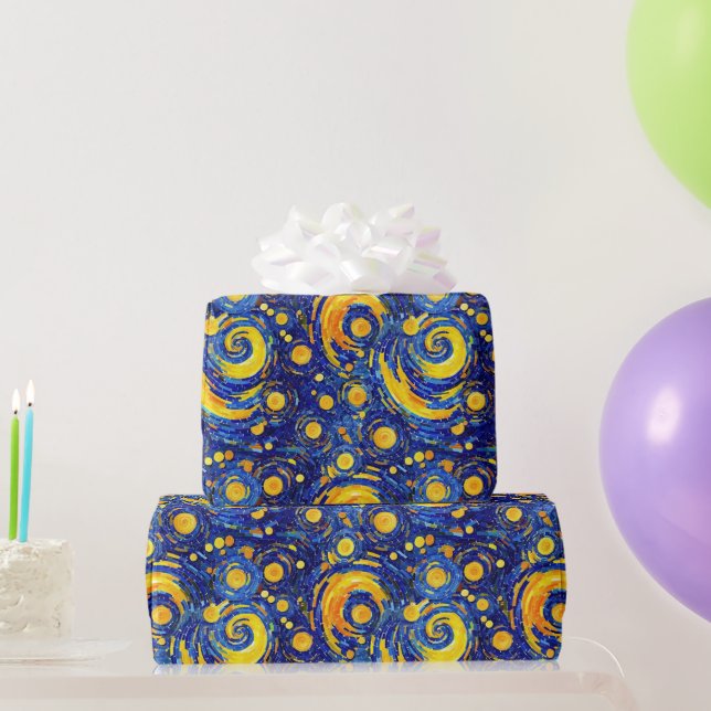 Papel De Regalo Patrón de vidrio de mosaico estrellado amarillo y  (Regalos de fiesta)