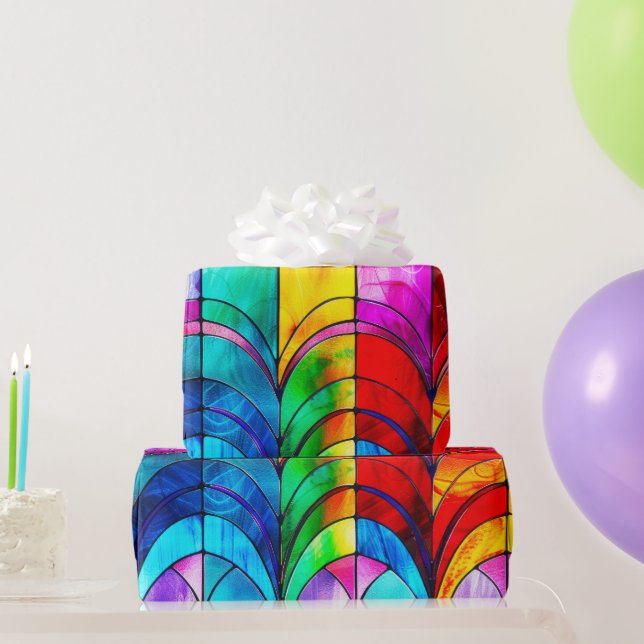 Papel De Regalo Patrón de vidrio emplomado elegante arcoíris (Regalos de fiesta)