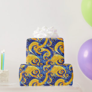 Papel De Regalo Patrón de vidrio en mosaico de noche estrellada az