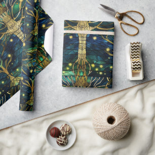 Papel De Regalo Patrón de vidrio falso teñido de bosque verde esme