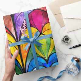 Papel De Regalo Patrón de vidrio teñido de arcoíris elegante