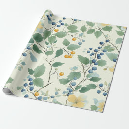 Papel De Regalo Patrón de vino botánico amarillo y verde pastel