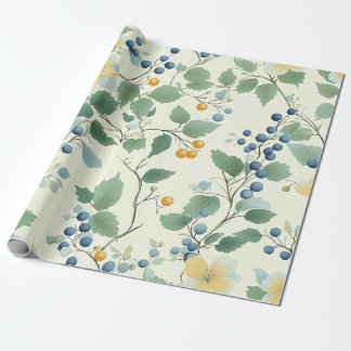 Papel De Regalo Patrón de vino botánico amarillo y verde pastel