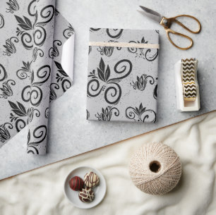Papel De Regalo Patrón de vintage floral suave negro gris claro