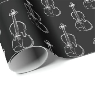 Papel De Regalo Patrón de violín - Blanco y negro