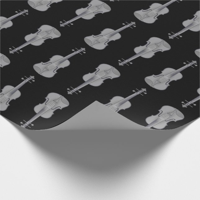 Papel De Regalo Patrón de violín - Plata y Negro (Esquina)
