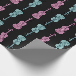 Papel De Regalo Patrón de violín - Verde azulado y rosa  