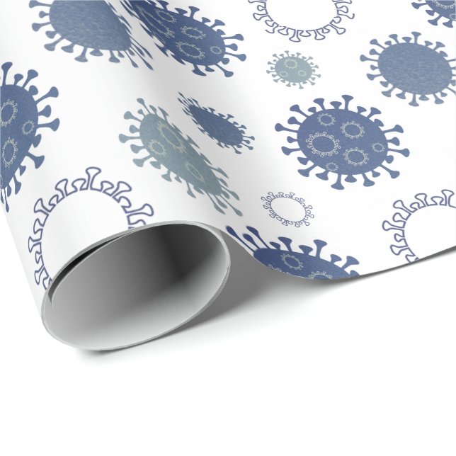 Papel De Regalo Patrón de virus de Corona COVID-19 verde azul (Esquina del rollo)