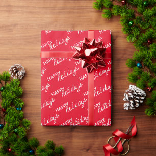 Papel De Regalo Patrón de Wordart Felices Fiestas Blanco Sobre Roj