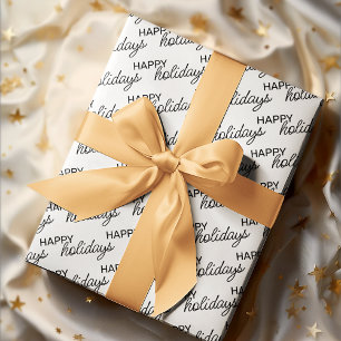 Papel De Regalo Patrón de Wordart Felices Fiestas en Negro Sobre B